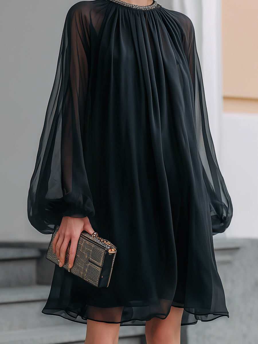 Black Sheer Sleeve Mini Dress