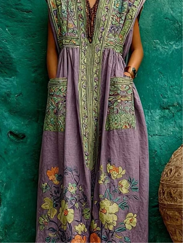 Purple Embroidered Maxi Dress