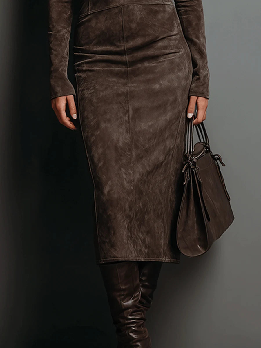 Elegant Suede Bandage Dress for Women with Wedding Guest Dress Style
