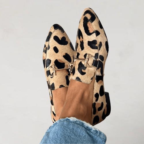 Stylish Leopard Print Loafers for Women with Buckle Detail Style