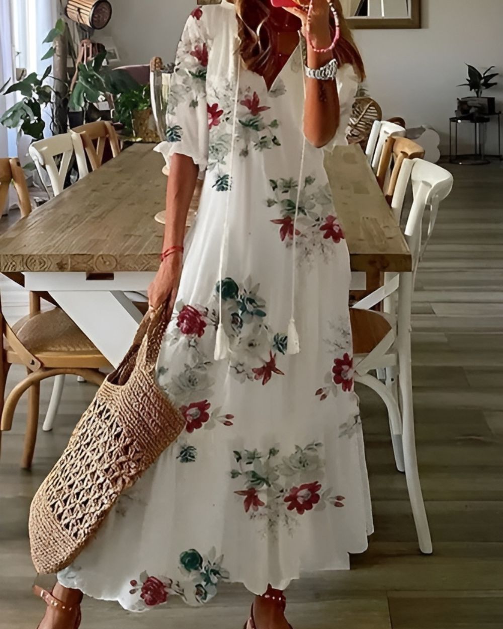 Printed Button Front Midi Dress