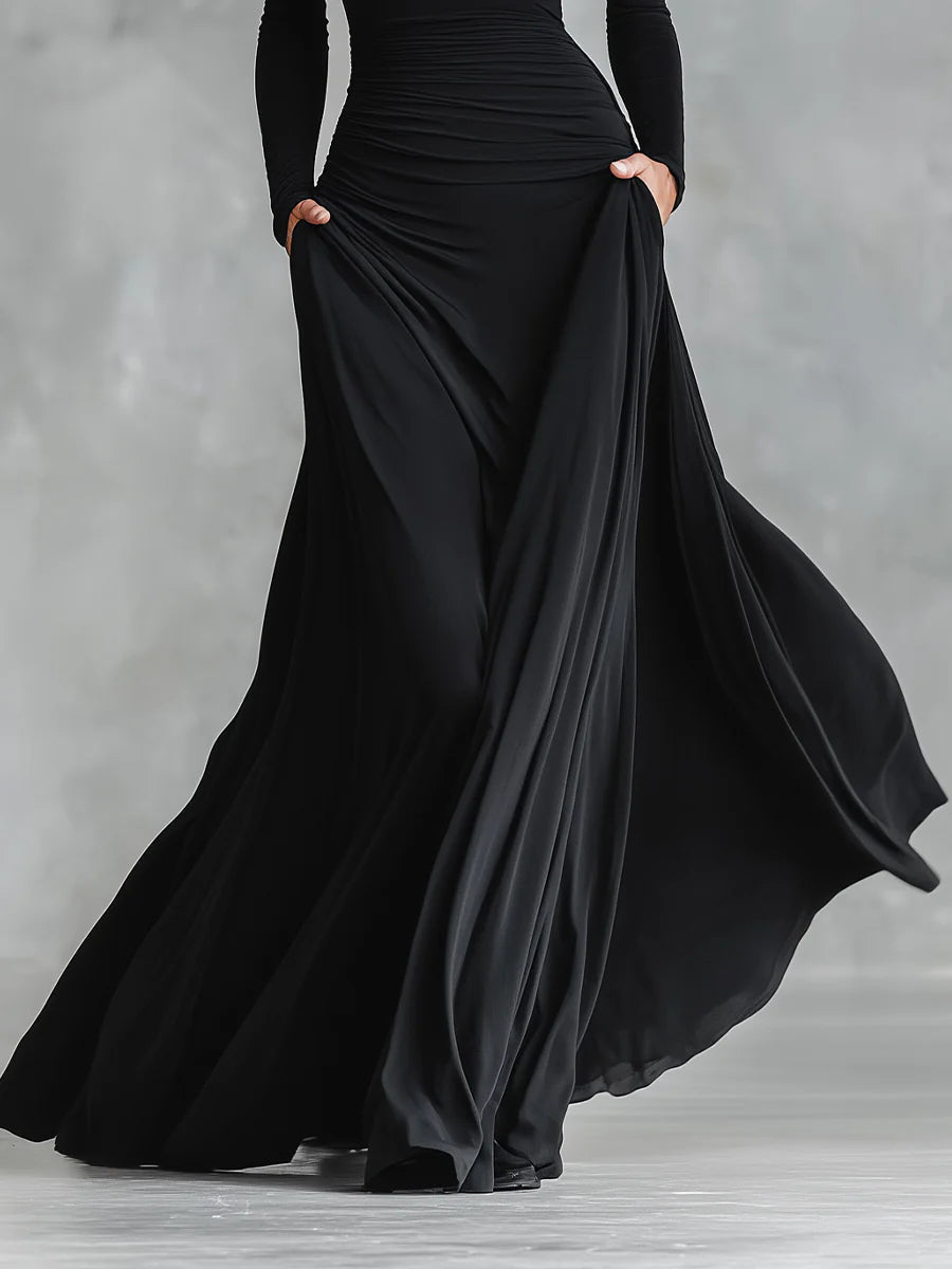 Elegant Black Maxi Dress for Women with Boat Neck Wedding Guest Dress Style