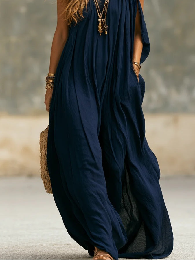 Navy Relaxed Jumpsuit with Wide Leg Fit