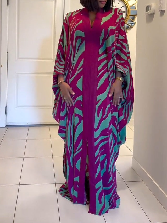 Elegant Purple Maxi Dress for Women with V Neck Kaftan Style
