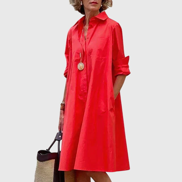 Effortless Red Shirt Dress for Women with Collared Neck Style