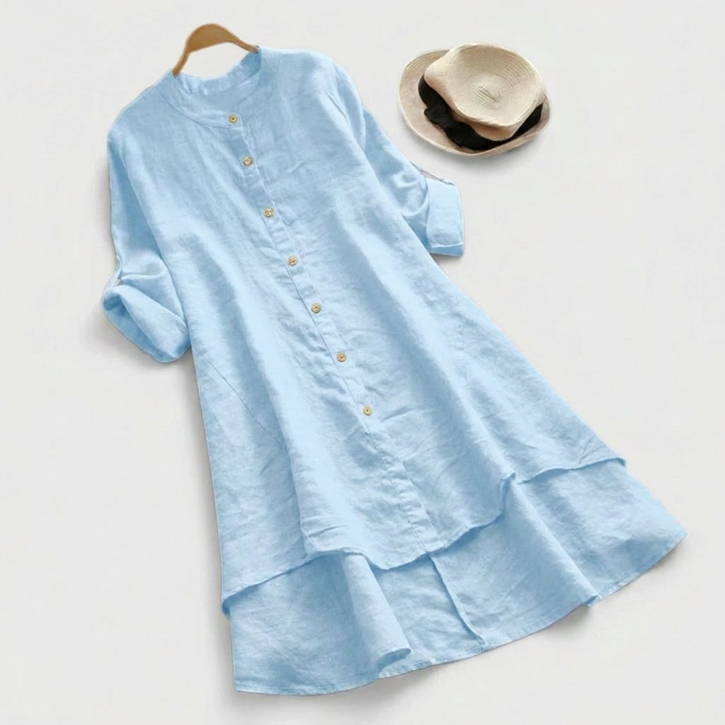 Comfortable Linen Tunic Dress for Women with Elbow Sleeve Style