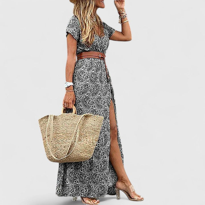 Effortless Paisley Maxi Dress for Women with V Neck Boho Style