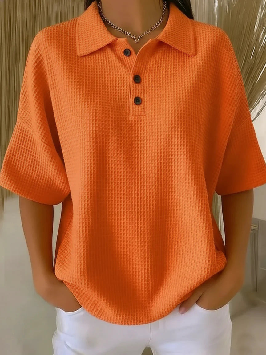 Effortless Waffle Knit Blouses for Women with Short Sleeve Style