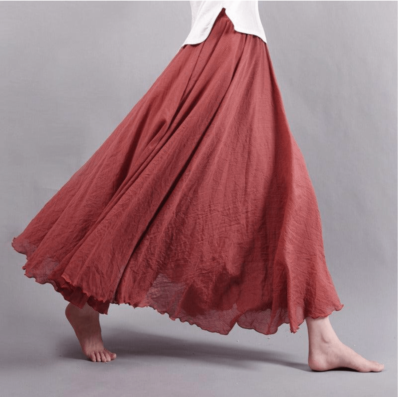 Effortless Linen Maxi Skirt for Women with Elastic Waist Flowy A Line Sweep Floor Length Casual Style