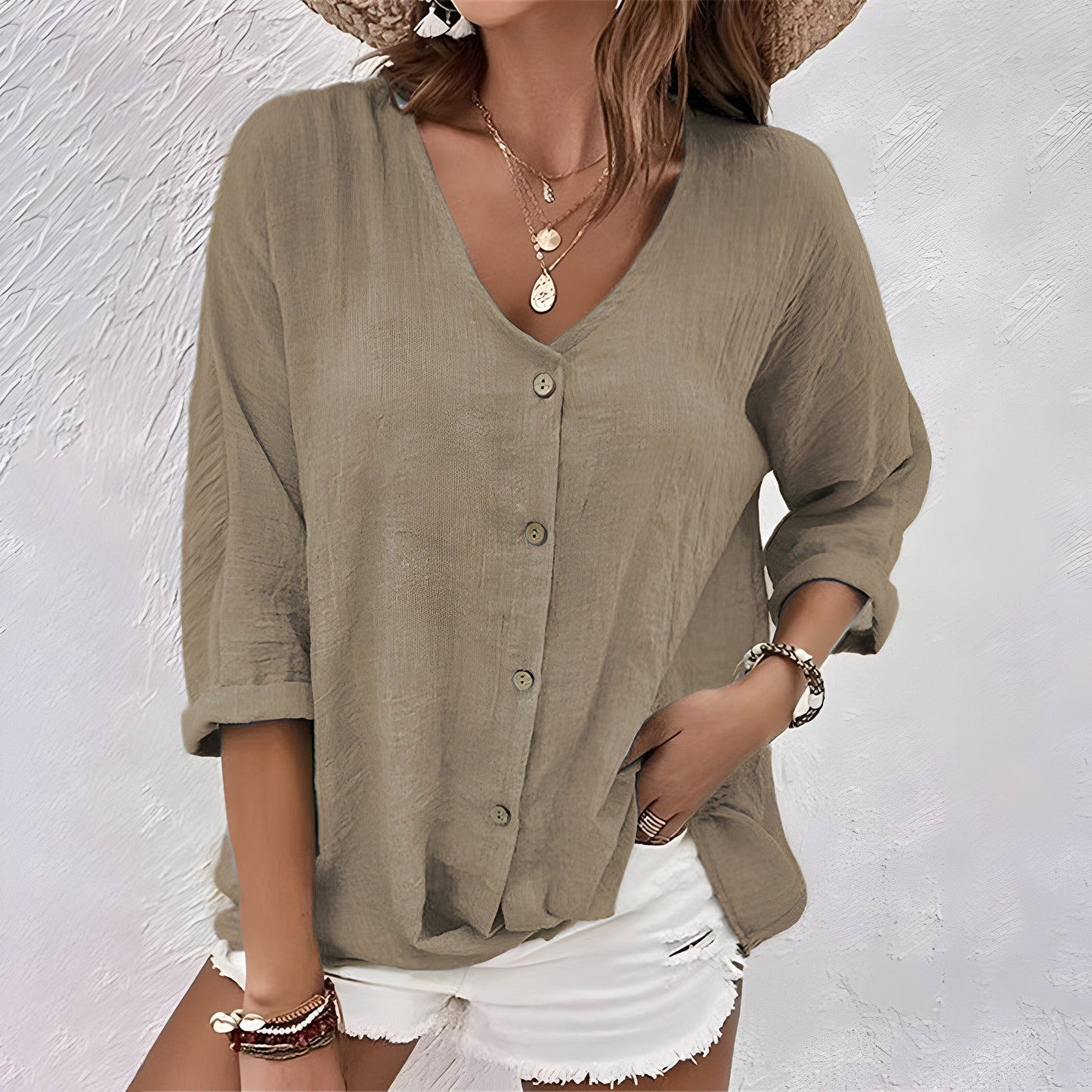 Comfortable Henley Blouses for Women with V Neck Style