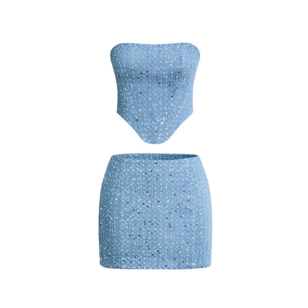 Blue Strapless Sequin Mini Dress