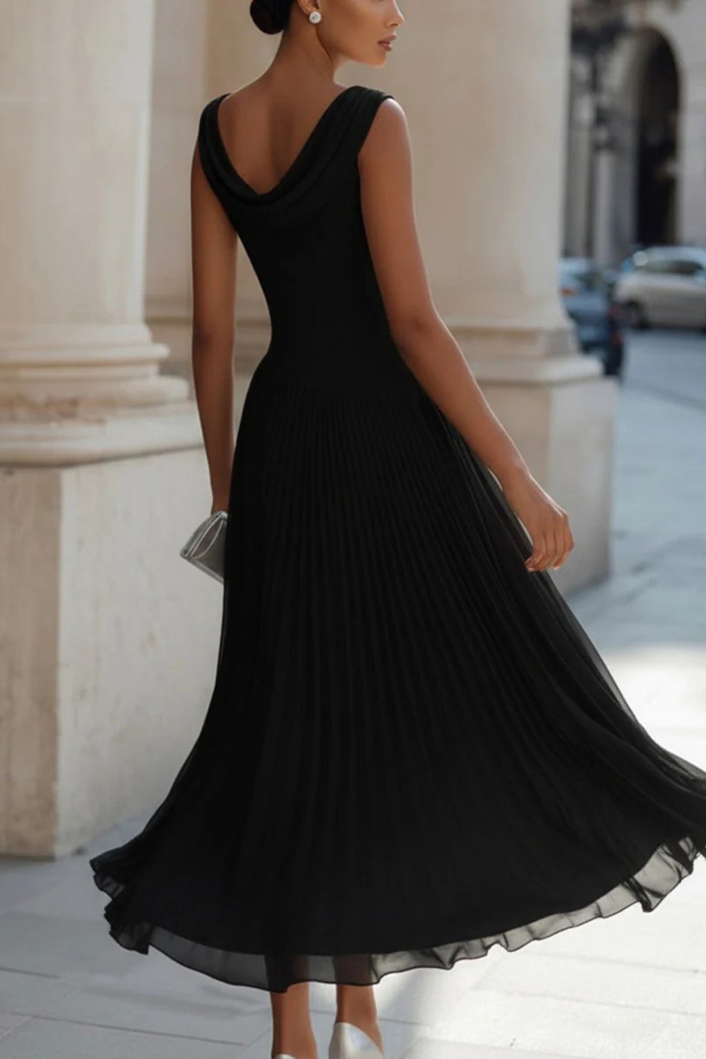Sleeveless A-Line Midi Dress with Flowy Skirt