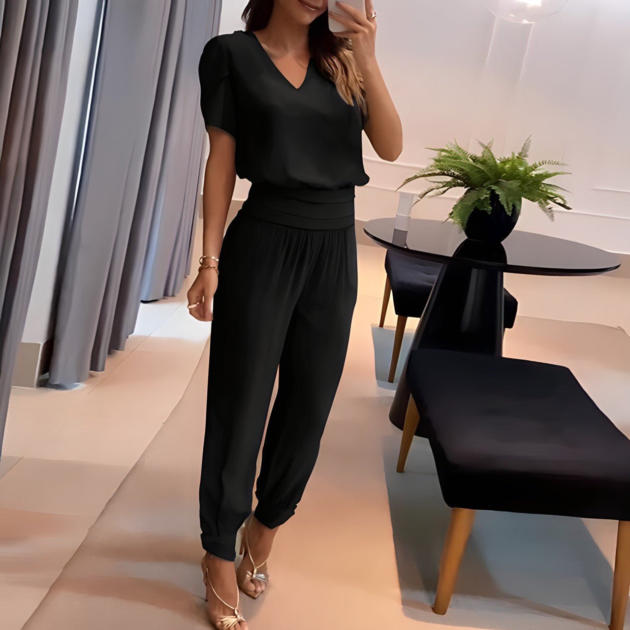 Printed Two Piece Set with Wide Leg Pants