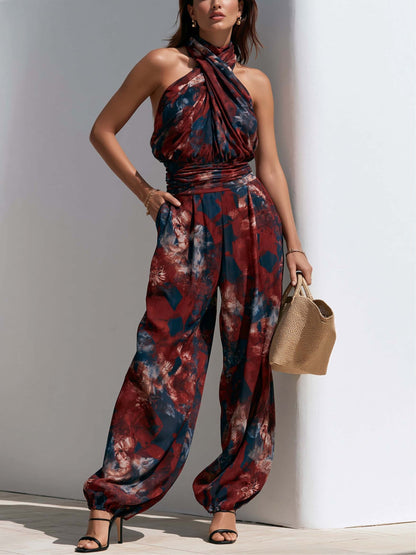 Printed Halter Jumpsuit with Wide Leg Fit