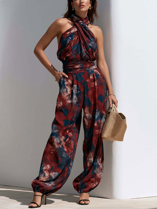 Printed Halter Jumpsuit with Wide Leg Fit