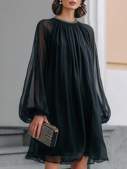 Black Sheer Sleeve Mini Dress