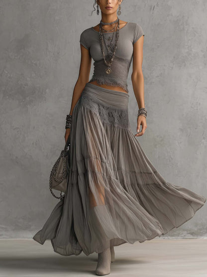 Elegant Boho Two Piece Maxi Skirt Set for Women