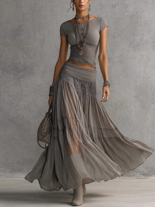 Elegant Boho Two Piece Maxi Skirt Set for Women