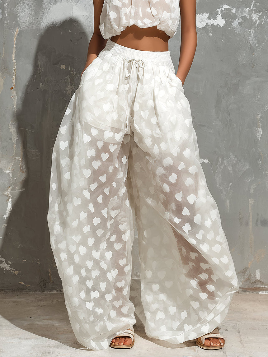 White Halter Two Piece Set with Wide Leg Pants