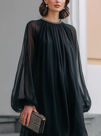 Black Sheer Sleeve Mini Dress