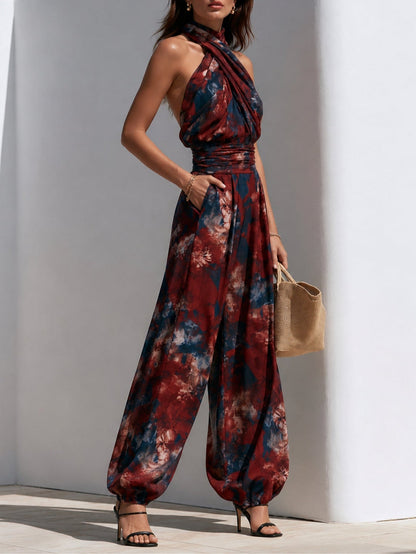Printed Halter Jumpsuit with Wide Leg Fit