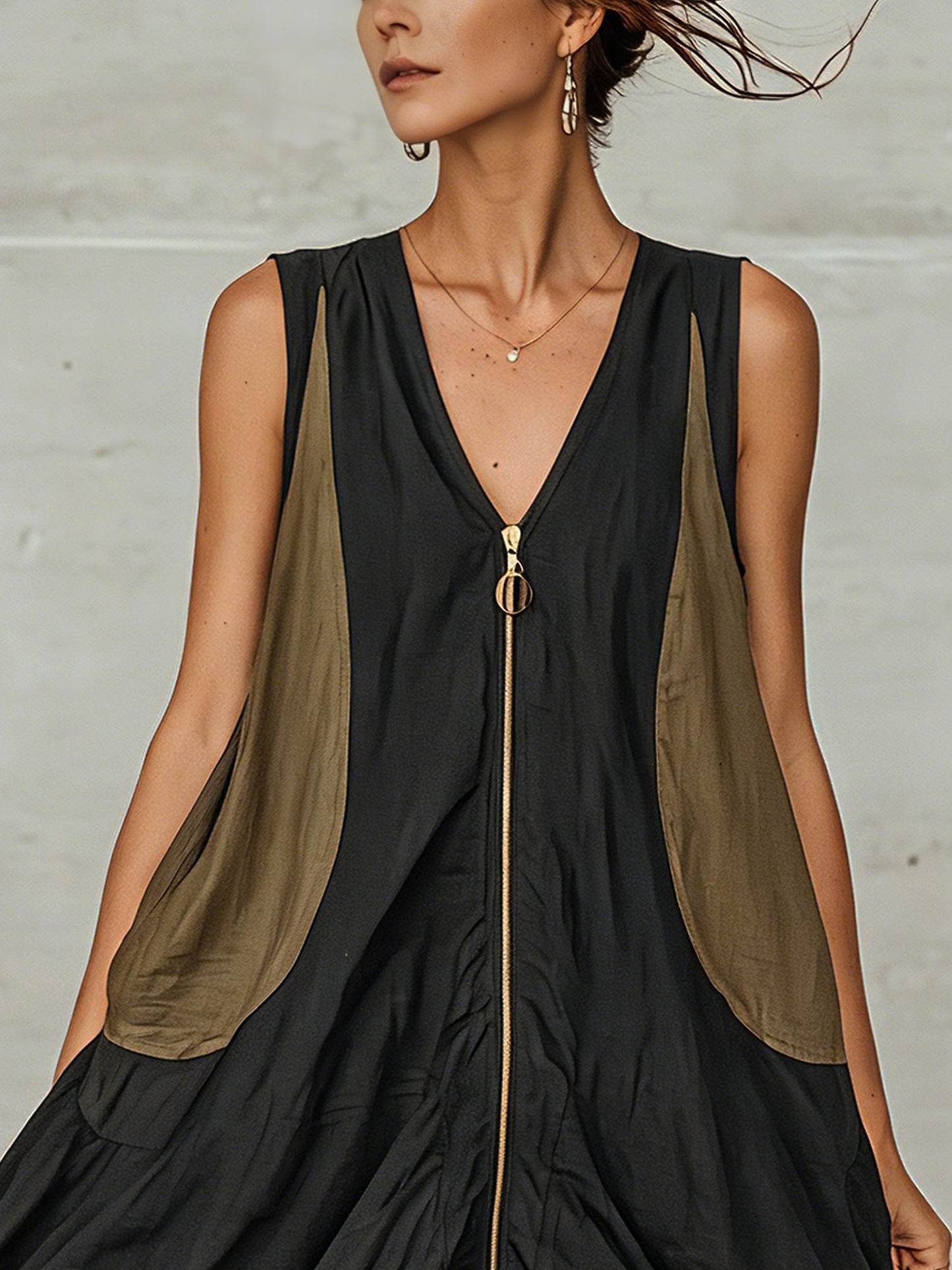 Black Sleeveless Mini Dress with Lace Hem