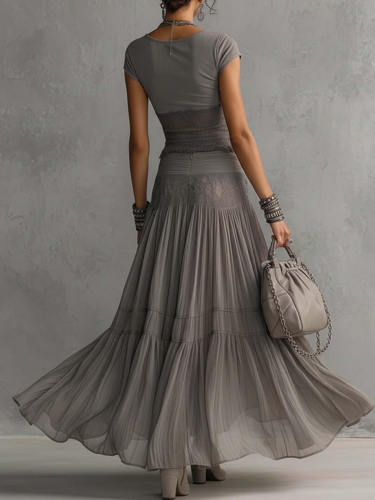 Elegant Boho Two Piece Maxi Skirt Set for Women