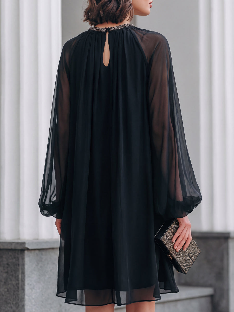 Black Sheer Sleeve Mini Dress