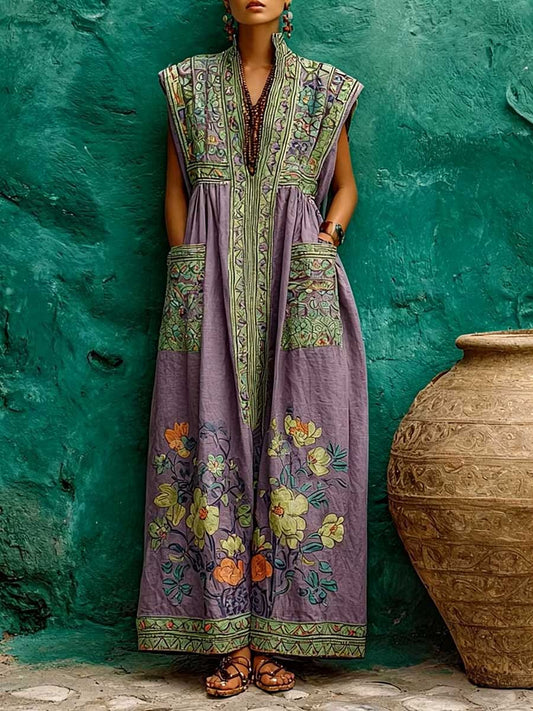 Purple Embroidered Maxi Dress