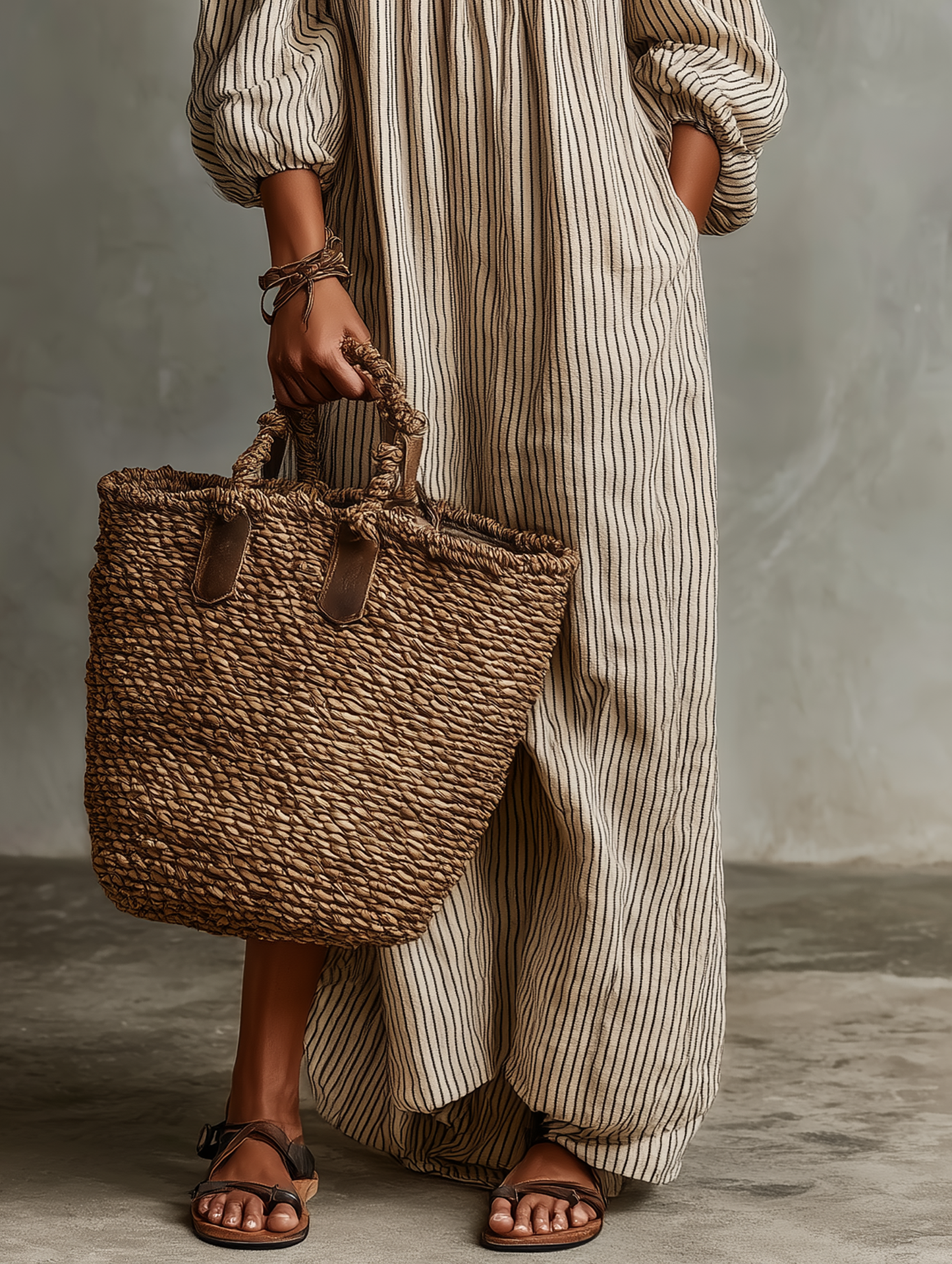 Effortless Striped Linen Maxi Dress for Women with Off Shoulder Style