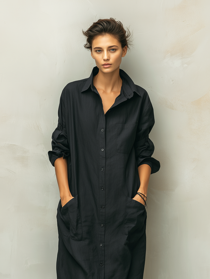 Effortless Black Shirt Dress for Women with Collared Neck Style