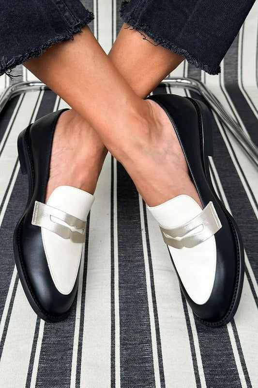 Stylish Black and White Penny Loafers for Women