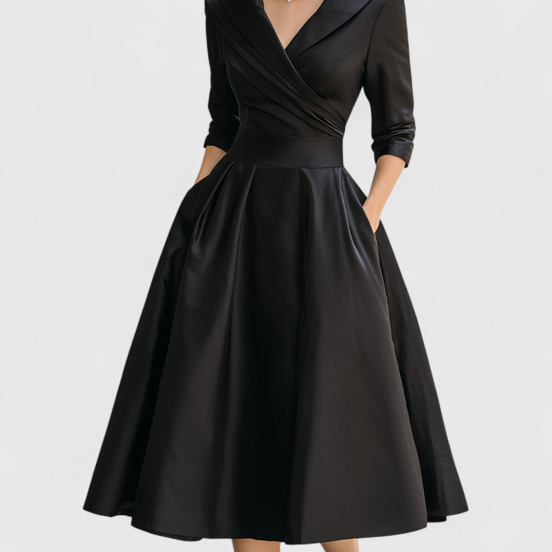 Elegant Satin Midi Dress for Women with Elbow Sleeve Formal Wedding Guest Style