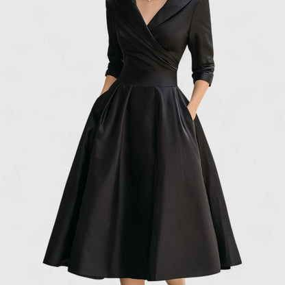 Elegant Satin Midi Dress for Women with Elbow Sleeve Formal Wedding Guest Style