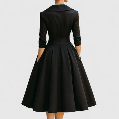 Elegant Satin Midi Dress for Women with Elbow Sleeve Formal Wedding Guest Style
