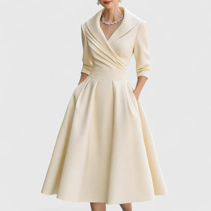 Elegant Satin Midi Dress for Women with Elbow Sleeve Formal Wedding Guest Style