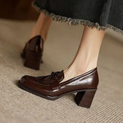 Elegant Tassel Loafer Pumps for Women with Block Heel Style