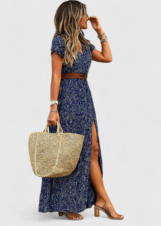 Effortless Paisley Maxi Dress for Women with V Neck Boho Style