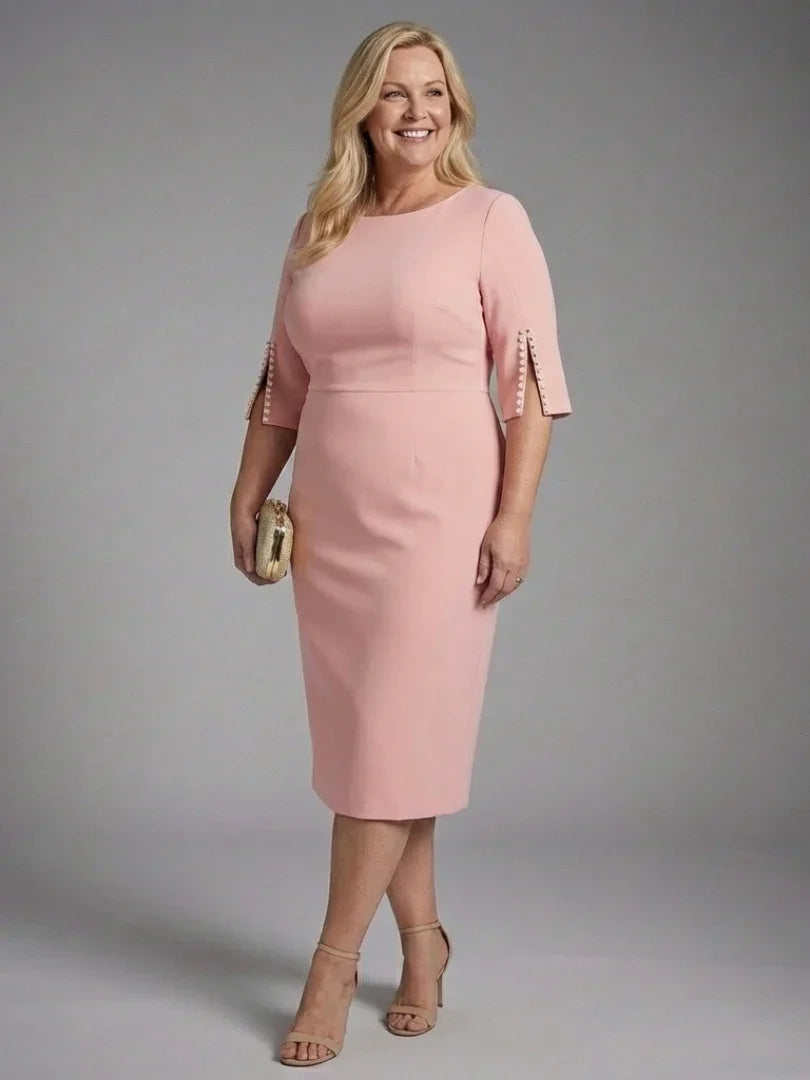 Elegant Midi Dress for Women with Bateau Neck Wedding Guest Dress Style