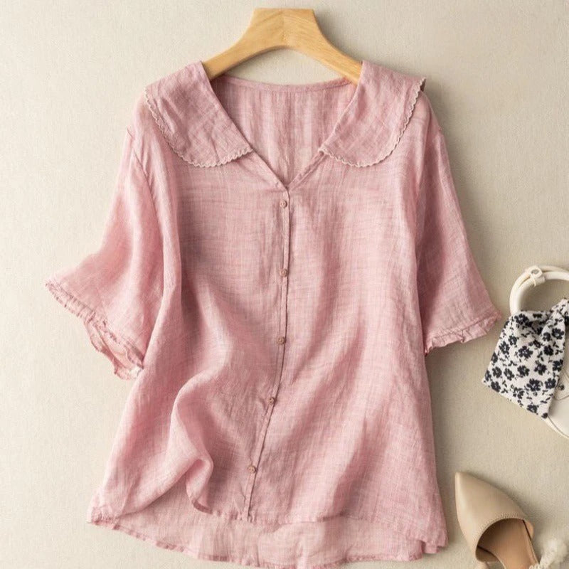 Effortless Linen Blouses for Women with Round Neck Style