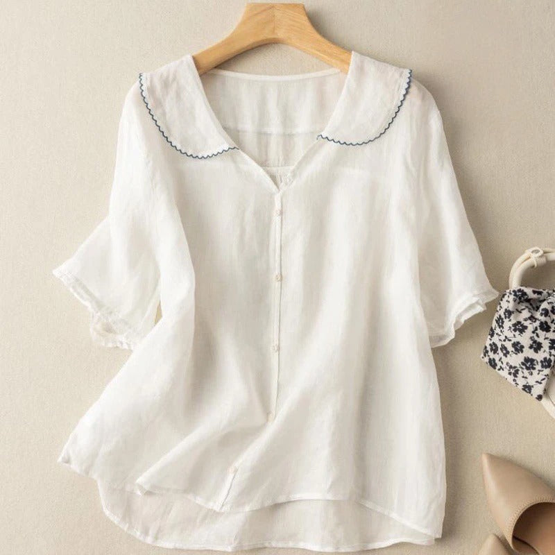Effortless Linen Blouses for Women with Round Neck Style