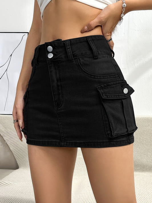 Stylish Denim Mini Skirt for Women with High Waist Cargo Pocket Jean Skirt Street Style