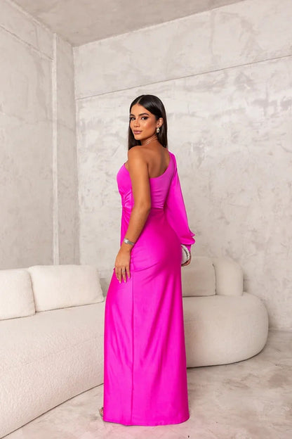 Elegant Satin Maxi Dress for Women with One Shoulder Formal Wedding Guest Style