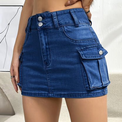 Stylish Denim Mini Skirt for Women with High Waist Cargo Pocket Jean Skirt Street Style