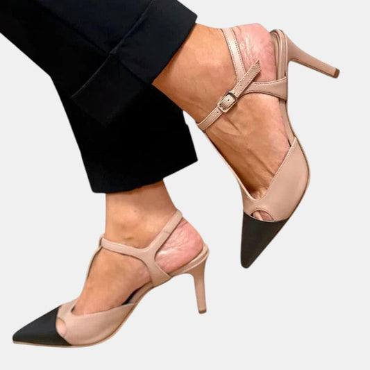 Elegant Beige Wedding Shoes for Women with Pointed Toe Ankle Strap Stiletto Heel