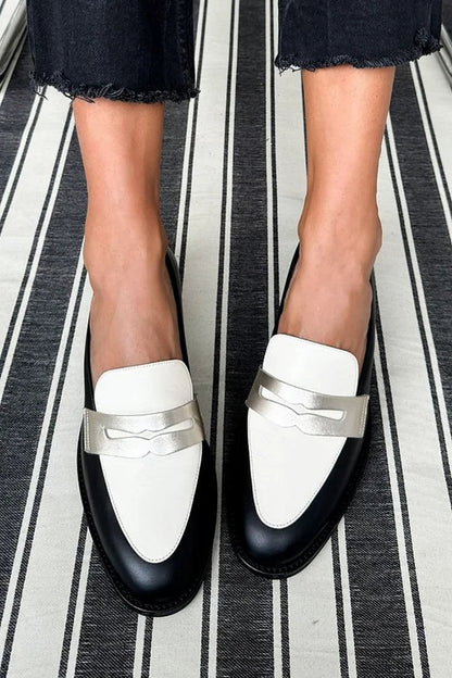Stylish Black and White Penny Loafers for Women