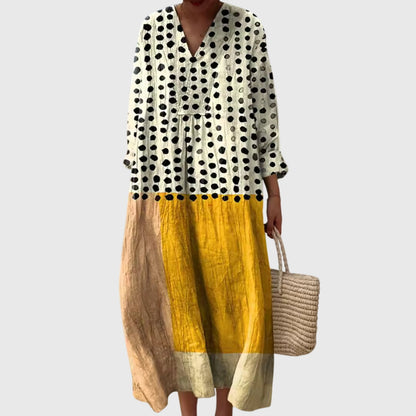 Effortless Linen Maxi Dress for Women with V Neck Long Sleeve Style