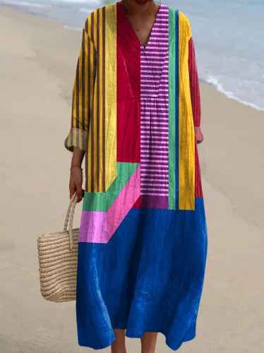 Elegant Maxi Dress for Women with Patchwork Print