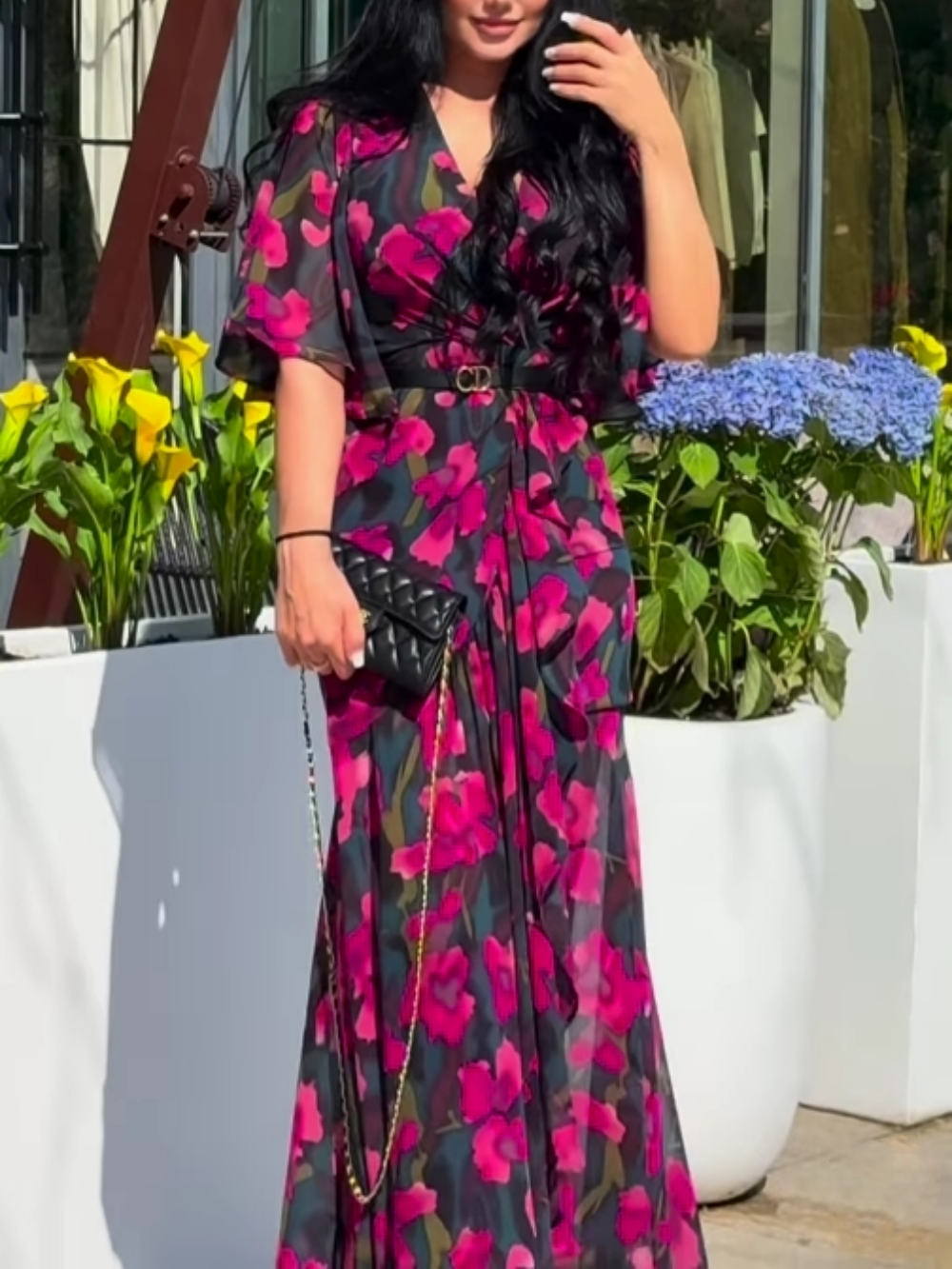 Effortless Floral Maxi Dress for Women with V Neck Style