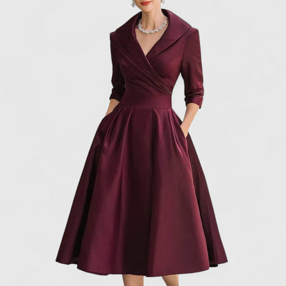 Elegant Satin Midi Dress for Women with Elbow Sleeve Formal Wedding Guest Style